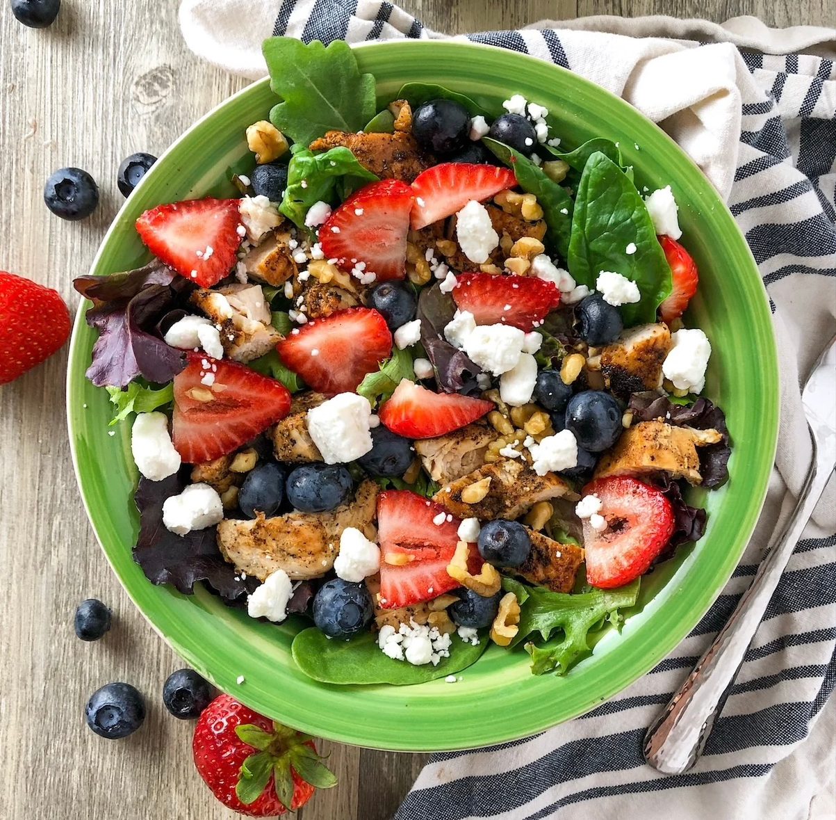 New! Berry Spinach Grilled chicken salad.