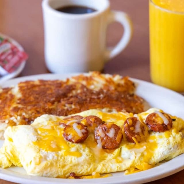 Sausage & cheese omelette.