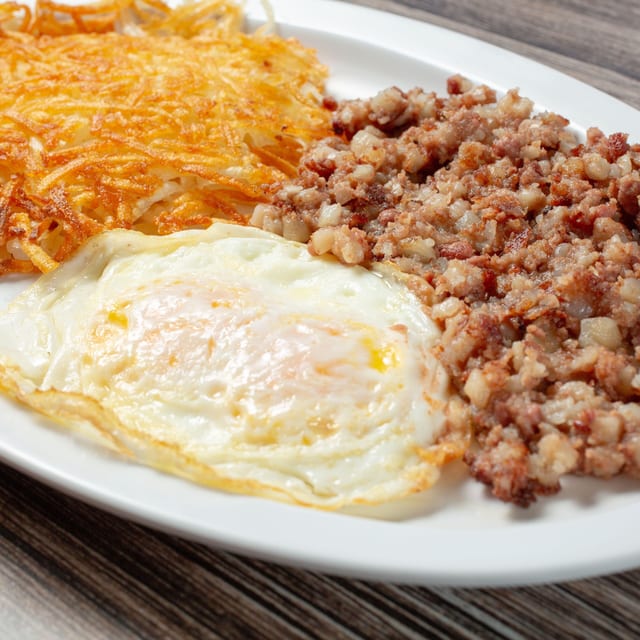 Corned beef hash & eggs.