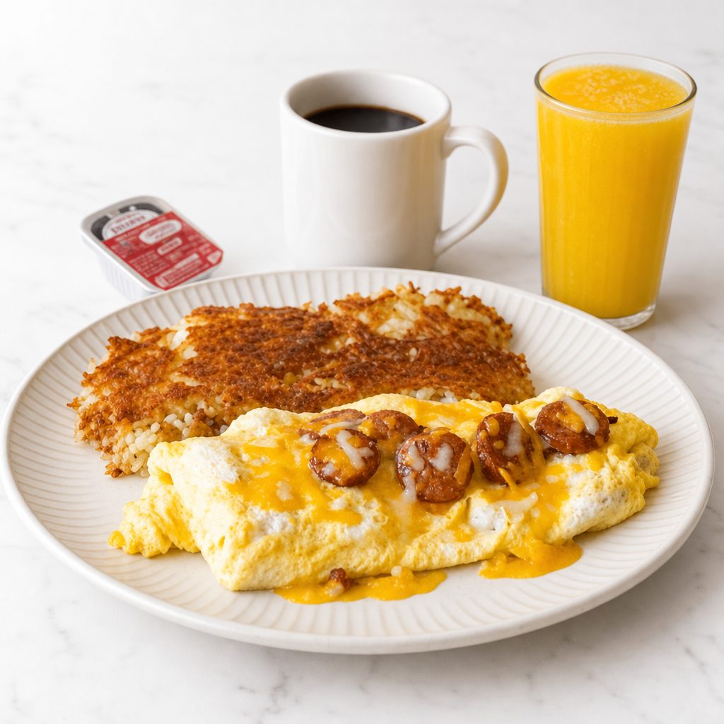 Sausage & cheese omelette.
