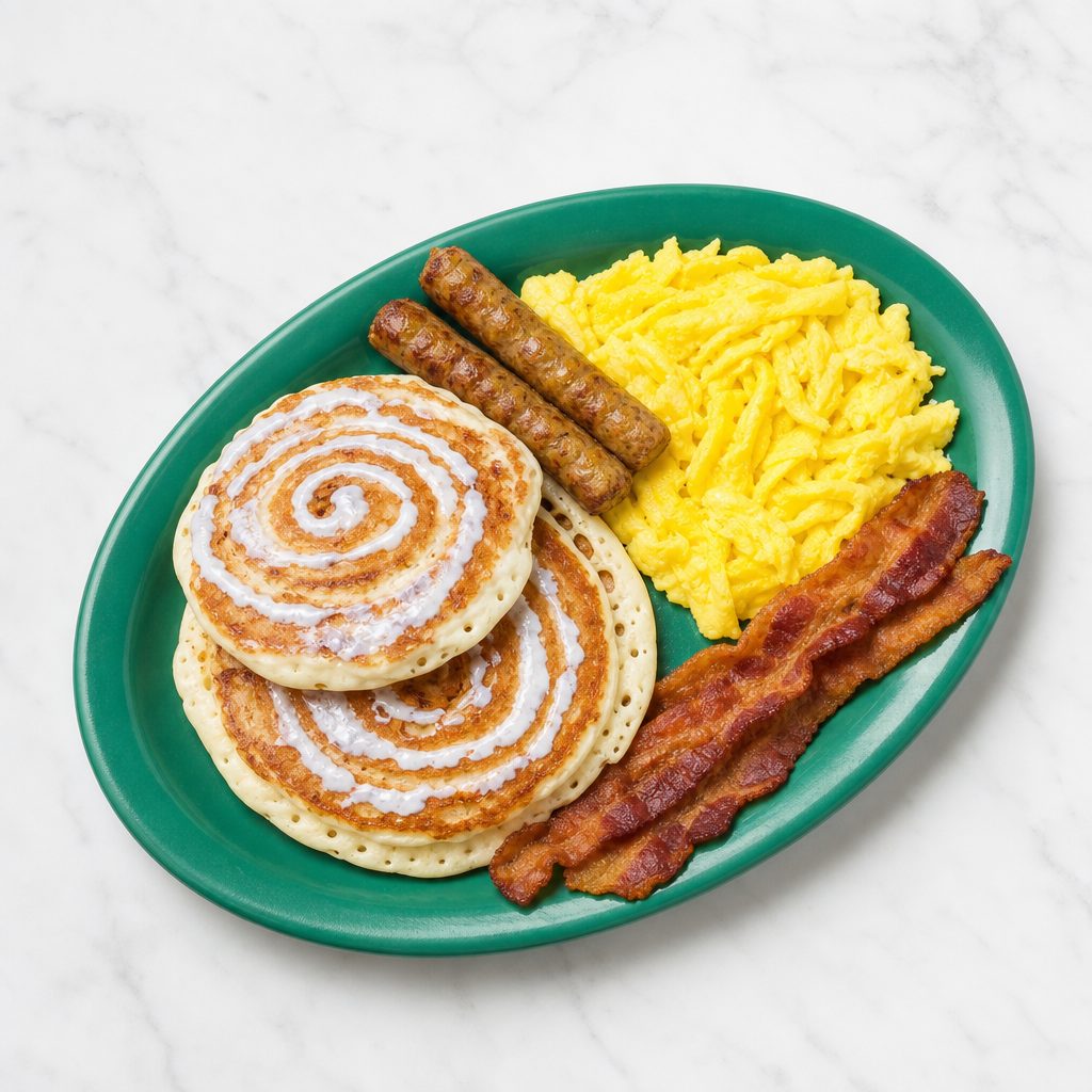 Cinnamon Roll Pancake Platter.